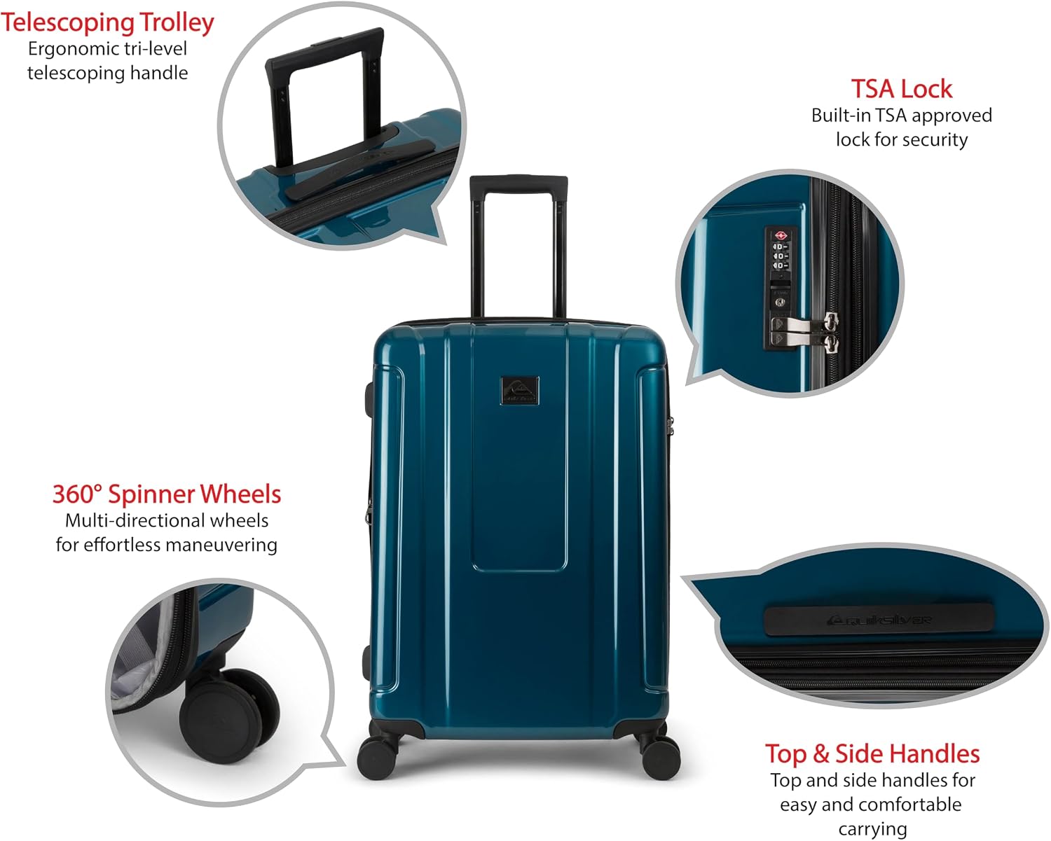Quiksilver Malibu Suitcases PC Hardside Expandable Luggage with Spinner Wheels, Large 3-Piece Set (20/26/30) (Whale Blue)