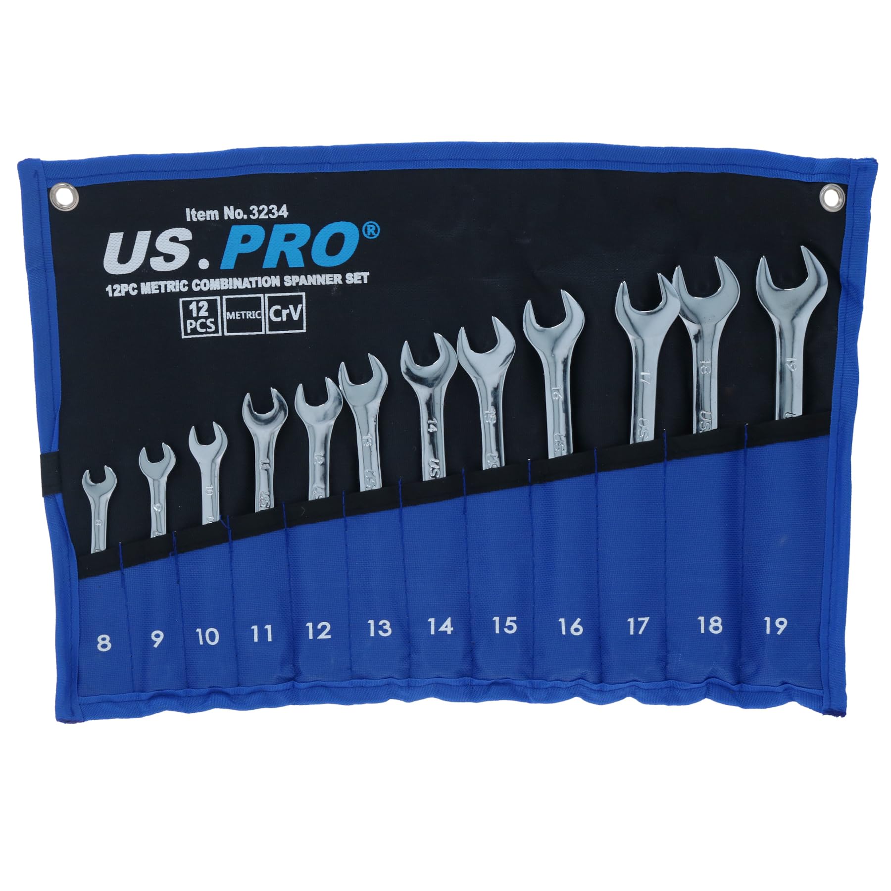 AB Tools Zestaw Kluczy, Układ Metryczny Klucz Pierścieniowy Otwarty 8mm – 19mm 12 szt