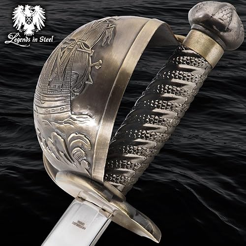Miniatura 7 de Sable pirata Cutlass  Hoja de acero inoxidable de 22 pulgadas  Protector de empuñadura de cesta de metal fundido  Acentos de obras de arte pirata