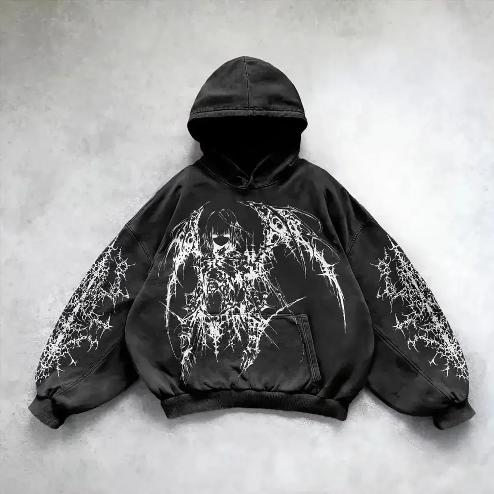 Raperos Sudadera con Capucha Informal Estampado para Hombre Y Mujer, Estilo Universitario, Gótica, De Manga Larga, Holgada, Tamaño, Retro Urbano, Parejas, (A, XXXXL) Ropa Deporte