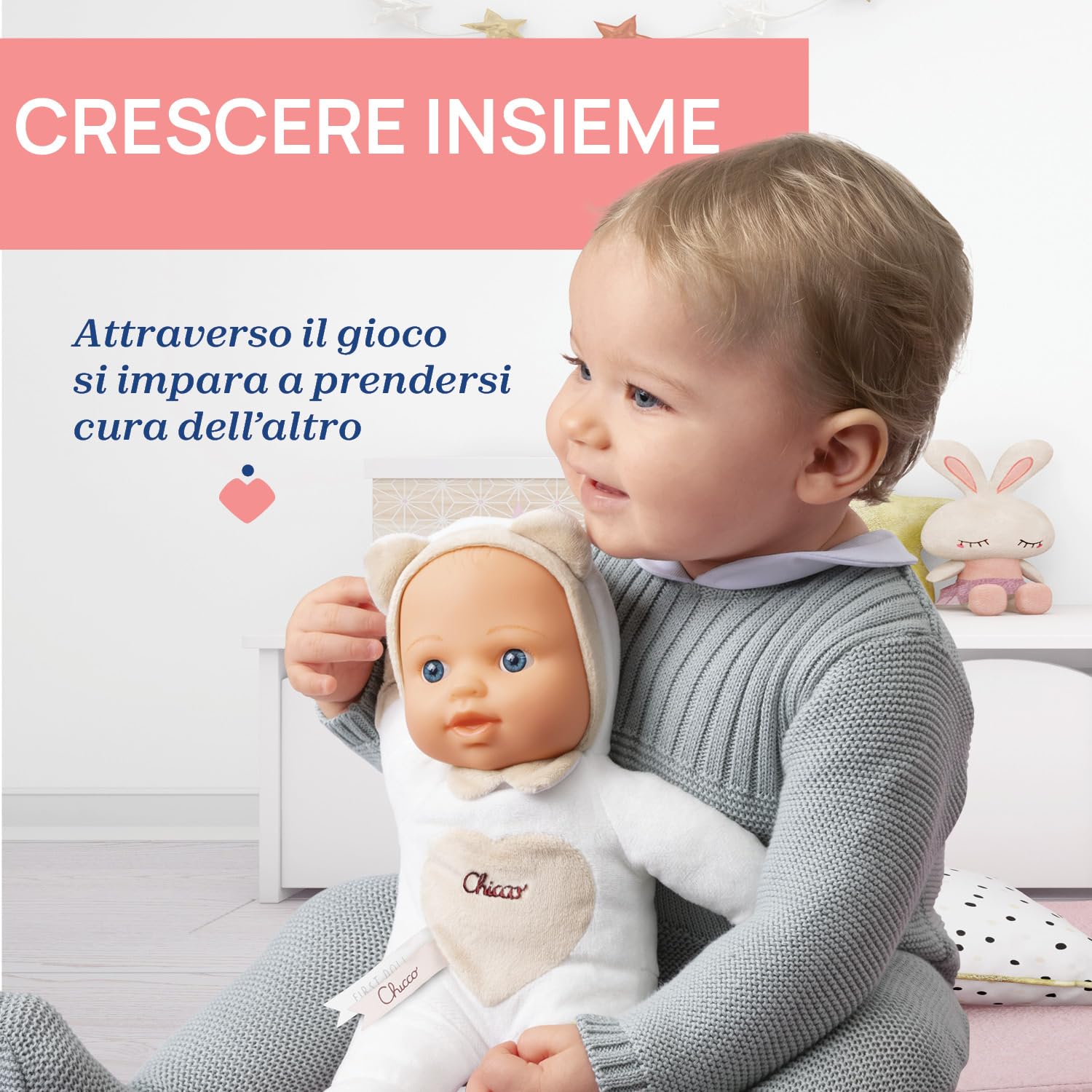 Chicco Gioco La Mia Prima Bambola, Bambola Bambina con morbido cuore Massaggiagengive per la Dentizione, Soffice e Leggera, Lavabile in Lavatrice, Giochi Bambini 0 Mesi +, Idea Regalo Neonato, Neutro