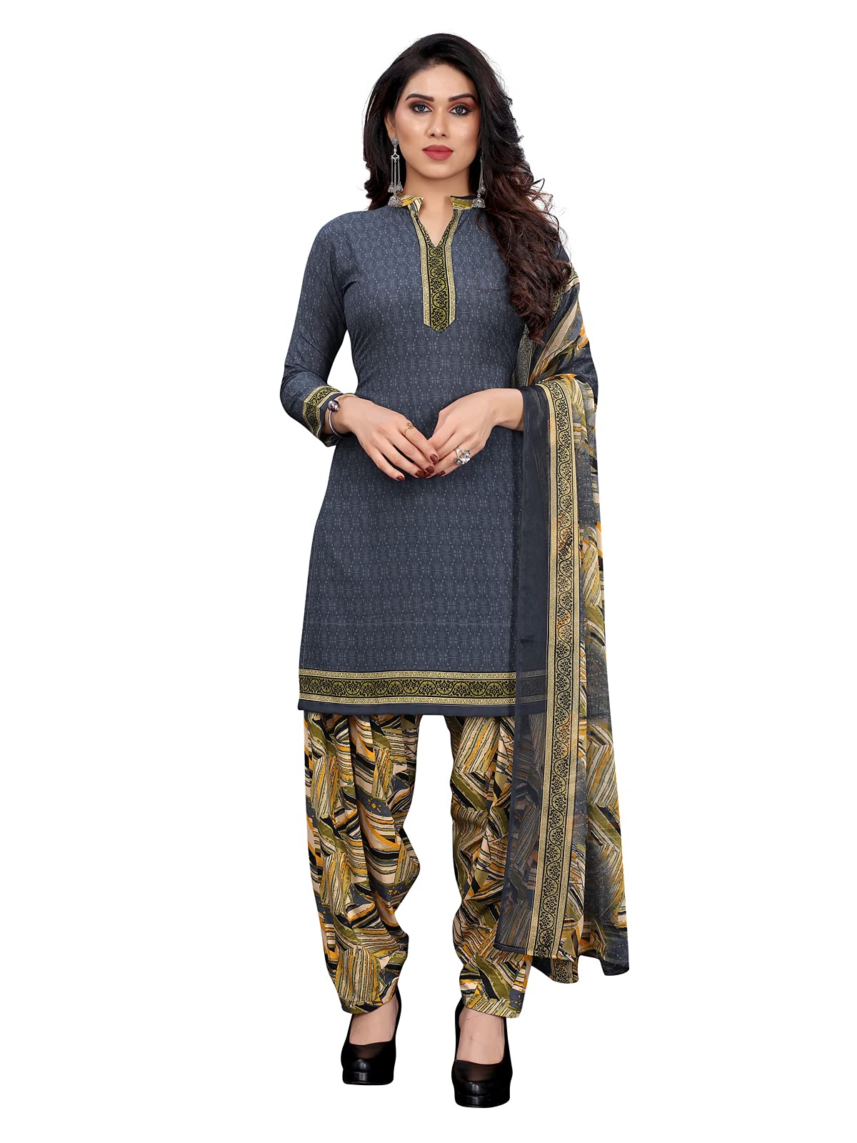 Indian Panjabi Style Cotton Fabric Regular Wear Patiala Churidar Salwar Suit with Multi Colour Dupatta for Women