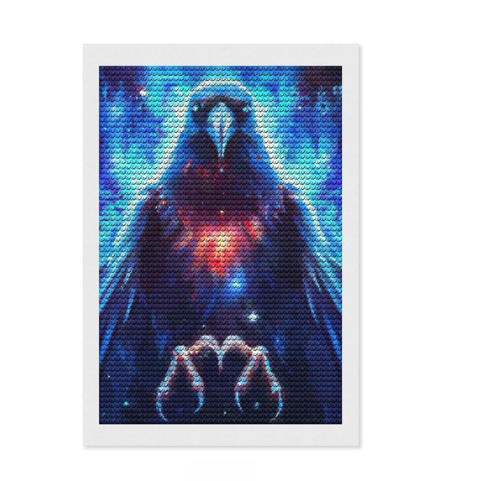 Junmoney Magic Raven Round Drill Diamond Painting 8"x12", Printed Canvas, Office Decor, for Family Craft Time, Holiday Gift Idea