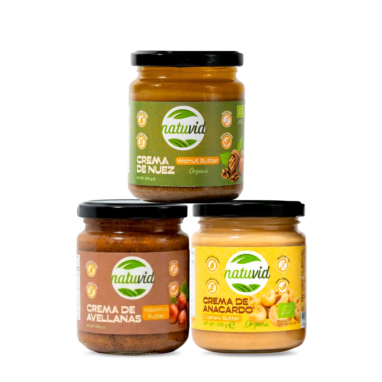 Natuvid Pack Classic | Pack de 3 Cremas de Frutos Secos | 100% Naturales | Veganas | Sin Gluten ni Lactosa | Sin Azúcar Añadido |Sin Aceite de Palma | Textura Cremosa
