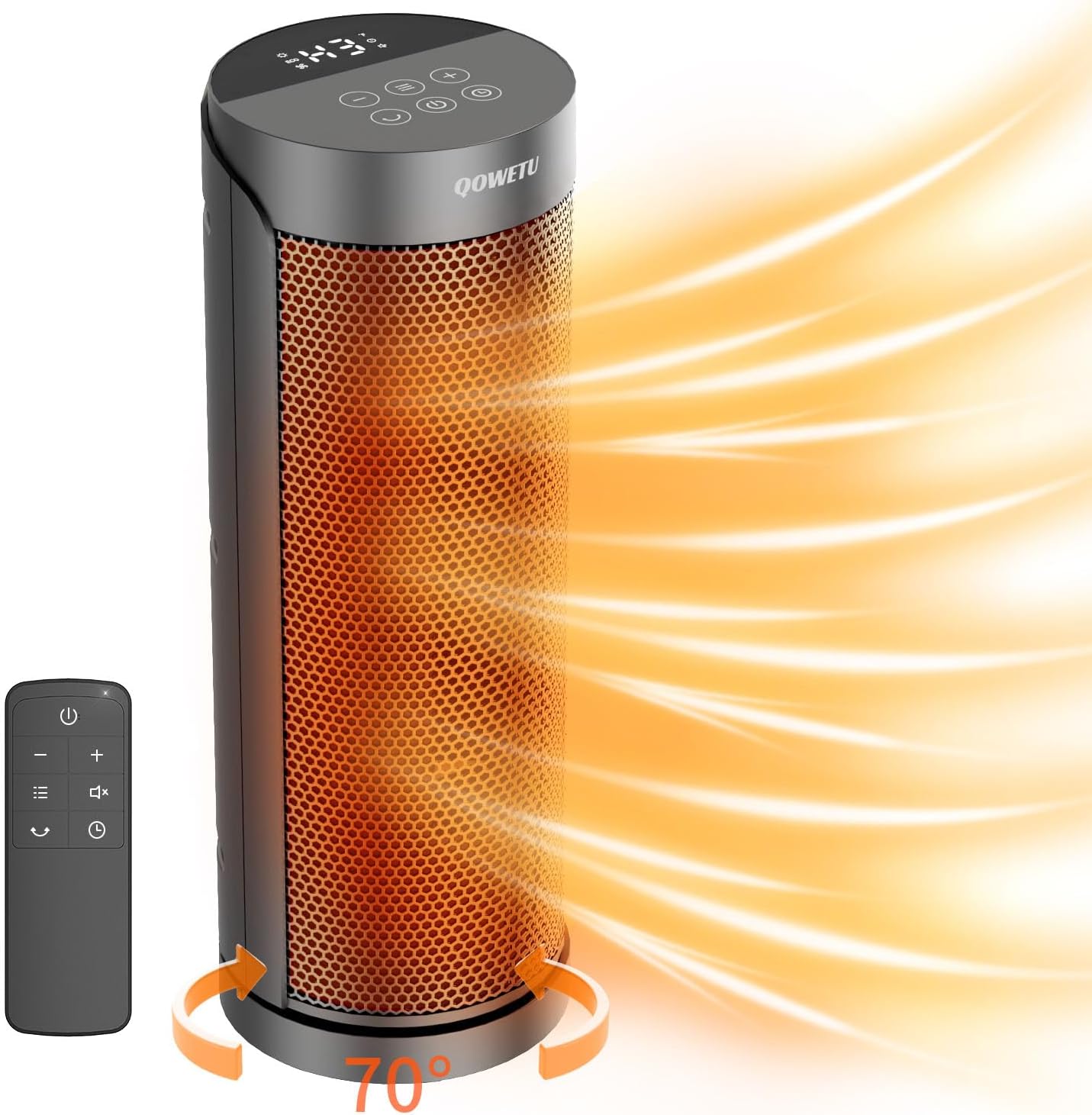 Portable Space Heater for Indoor Use with Remote - 70° Oscillating Electric Heater, 17 Inchs, 12H Timer, 1500W Quiet PTC Ceramic Heating with Thermostat, Fast Safety Heat for Home, Bedroom