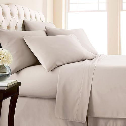 Ropa de cama fina Southshore Aspen Springs, 6 piezas, juego de sábanas con bolsillo extra profundo de 21 pulgadas, Microfibra, Bone, King