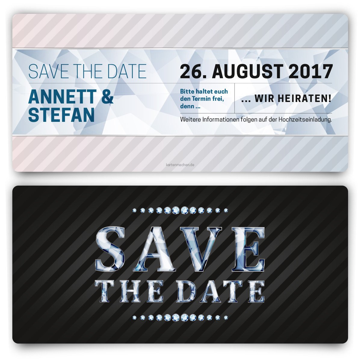 Save the Date Karten zur Hochzeit (80 Stück) - VIP Diamant Blau - Hochzeitskarten