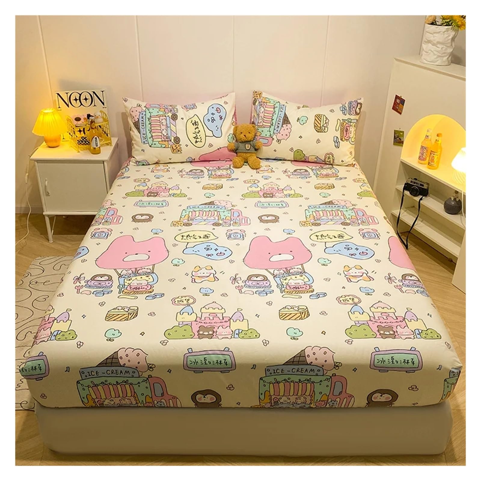 Printed Bed Sheets 1 Stück Spannbettlaken aus Reiner Baumwolle mit elastischem Cartoon-Autodruck-Abdeckungs-Unterlaken (ohne Kissenbezug)(Color 10,120x200x25cm)
