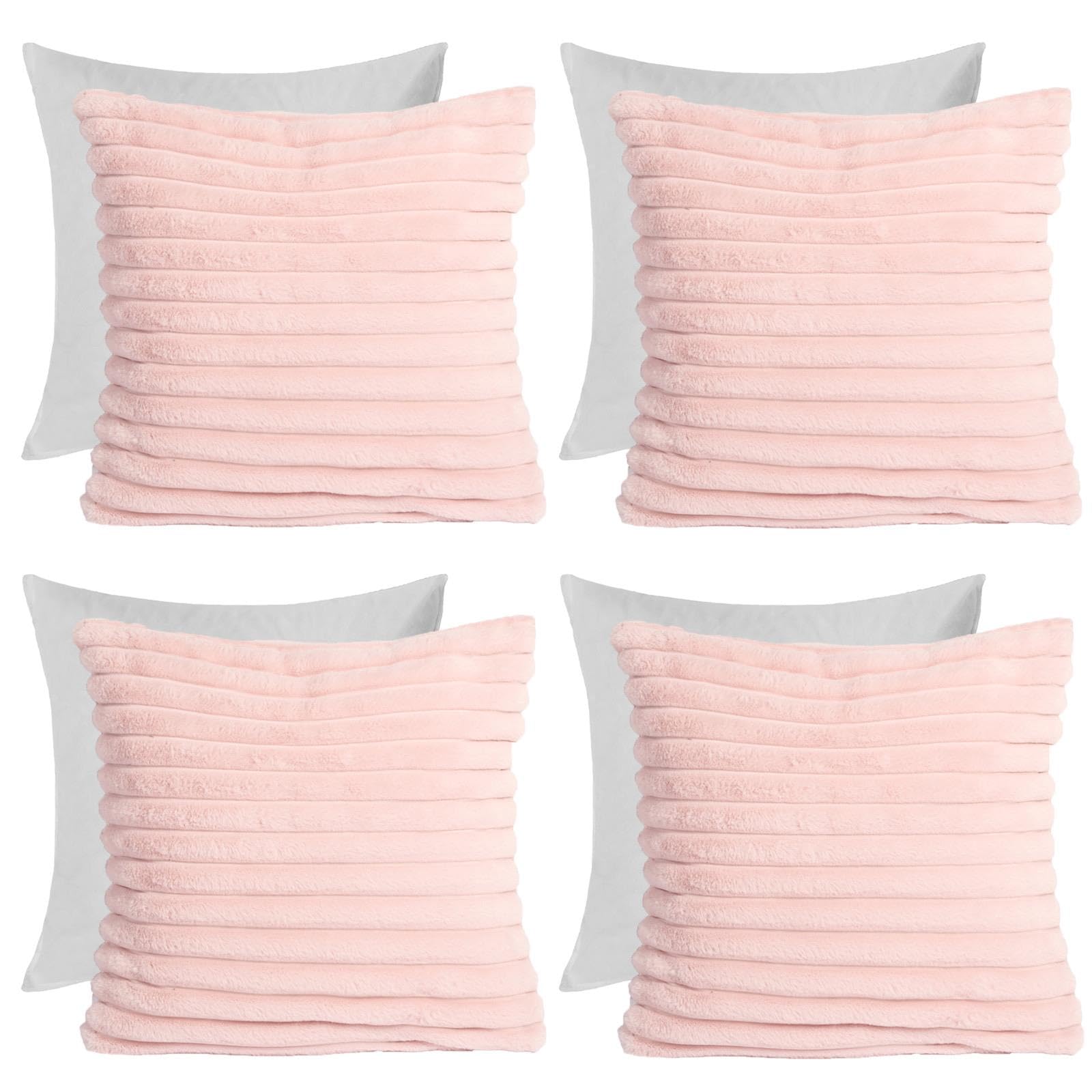 Ohs Blush Pink Faux Fur Cushions With Covers Included Sets 4, Filled Cushion Pads Sofa Cushions Throw Pillow Ultra Soft Comfy Living Room Scatter Cushions, - Set Of 4