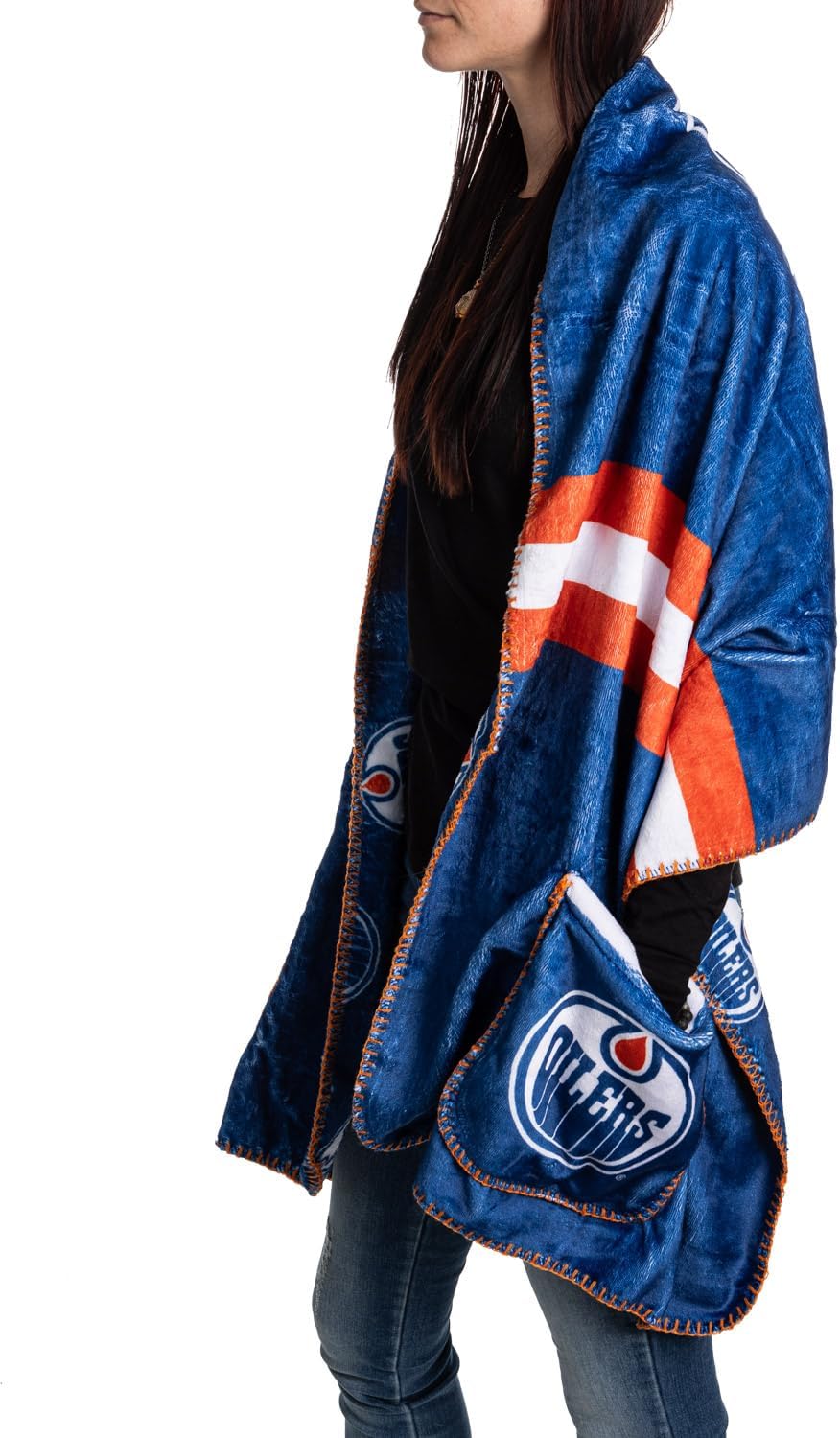 Calhoun NHL Surf & Skate Ladies Cozy Fleece Arena Wrap Shawl Cardigan with Front Pockets
