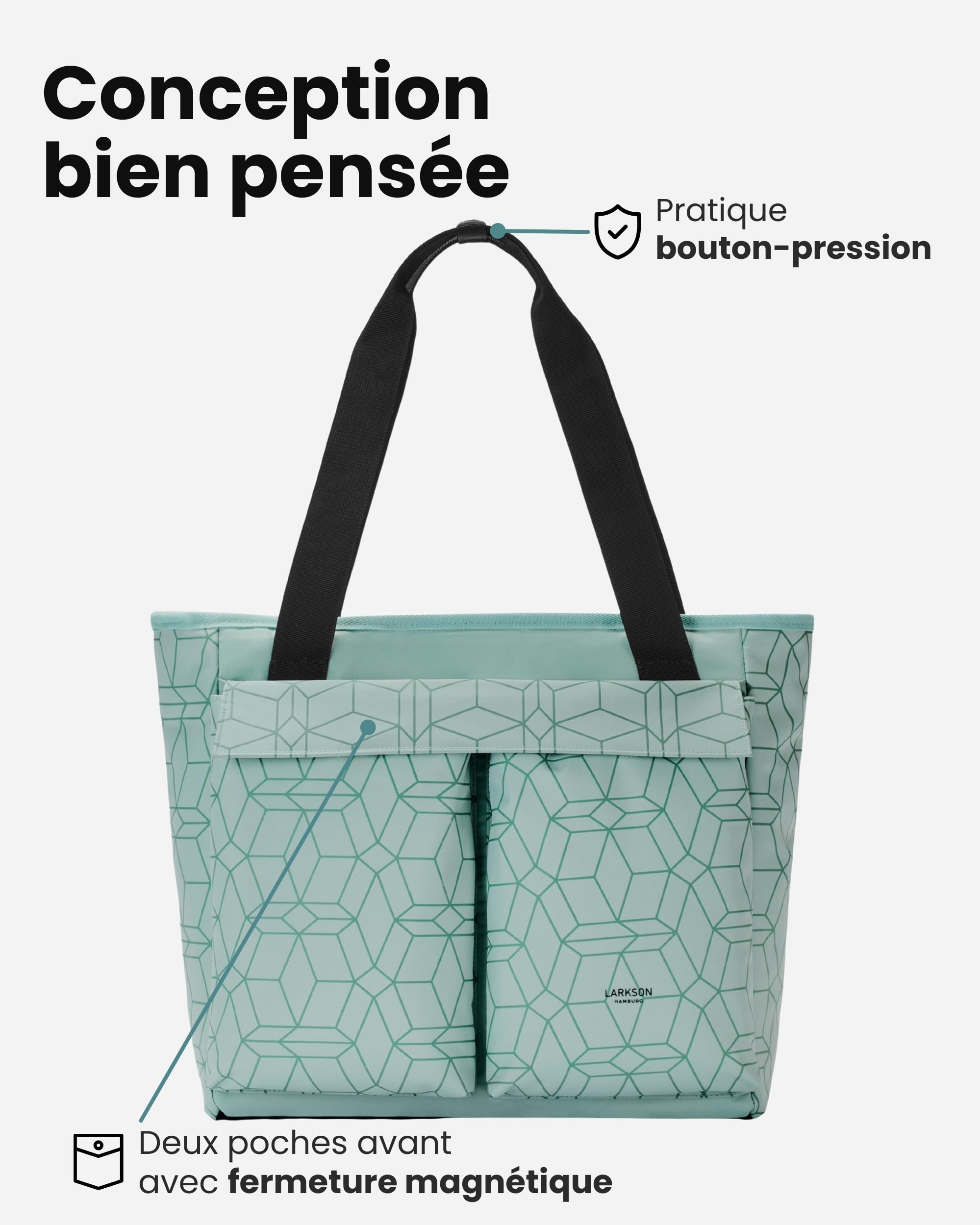 LARKSON Sacoche de Vélo pour Porte-Bagage Femmes & Hommes Menthe - Nova Bike - 2 en 1 Sac de Bicyclette & Sacoche Arrière pour Porte-Bagages - Poche de Courses - Imperméable
