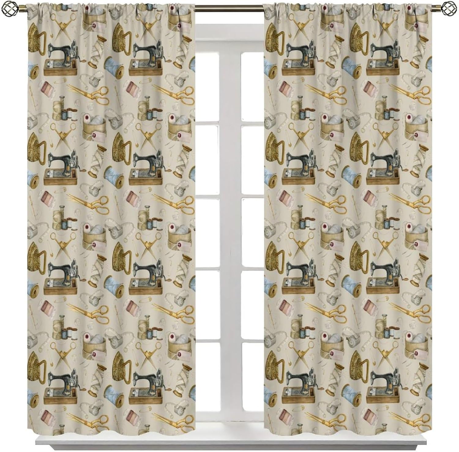 Sewing Theme Curtain,Sewing Machine Pattern for Girls Teens Women Adult Window Treatment Curtains for Bedroom Cafe Dining Room Office Living Room Kitchen Drapes, 72x63 in