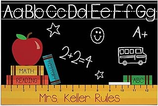 Teachers Rule Personalized Doormat - Black Custom Entry Door Mat with Name Printing on Durable 1/8