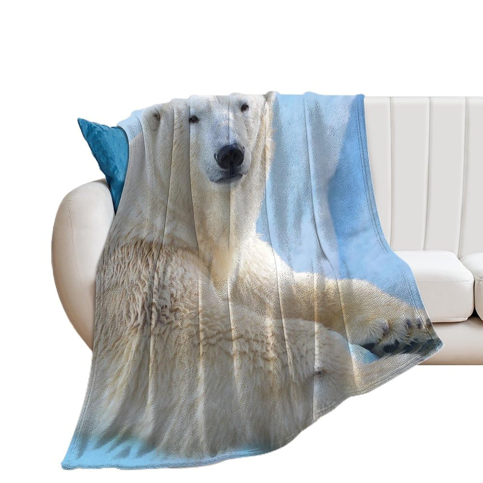 Couverture polaire ours polaire 130x150cm pour lit et canapé de salon