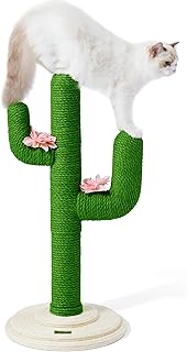 VETRESKA Cat Scratching Post Cactus Cat Scratcher, 31.5 Inches Scratching Posts for Indoor Cats, Vertical Green Cactus Cat Tree Fully Wrapped with Sisal Rope