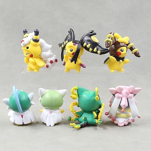 Miniatura 4 de Figura de acción de anime 7 piezas de juguetes lindos regalos de cumpleaños (juego de orejas negras-pikaqiu)