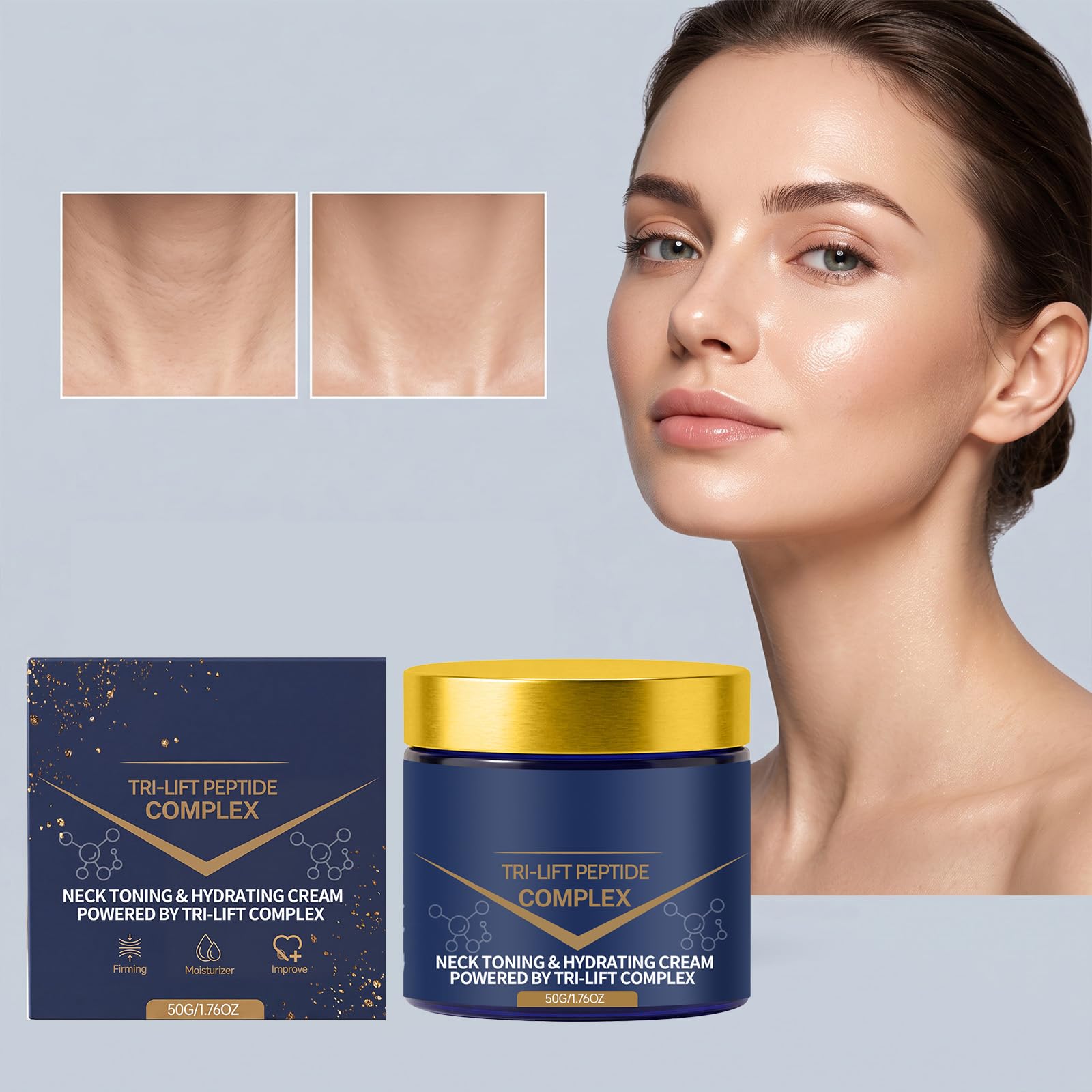 Tri-Lift - Crema con complesso peptidico, anti-età, lifting e rassodante per viso e collo, rassoda e rassoda la pelle, attenua le linee sottili e idrata, non grassa (6 pezzi)