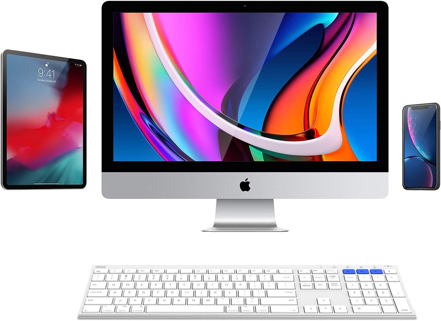Arteck Bluetooth Keyboard for Mac iPad Multi-Device Stainless Steel Full Size Wireless Keyboard Compatible with iPad, iMac, Mac mini, MacBook, iPhone Built-in Rechargeable Battery