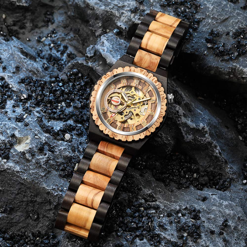 Reloj de madera de madera mecánico reloj de los hombres automático Steampunk reloj para hombre esqueleto relojes bronce transparente vintage deporte reloj masculino