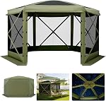 VEVOR Pop Up Gazebo Tent, Pop-Up Screen Tent 6 Sided Canopy Sun Shelter with 6 Removable Privacy Wind Cloths & Mesh Windows, 12.5x12.5FT Quick Set Screen with Mosquito Netting, Brown