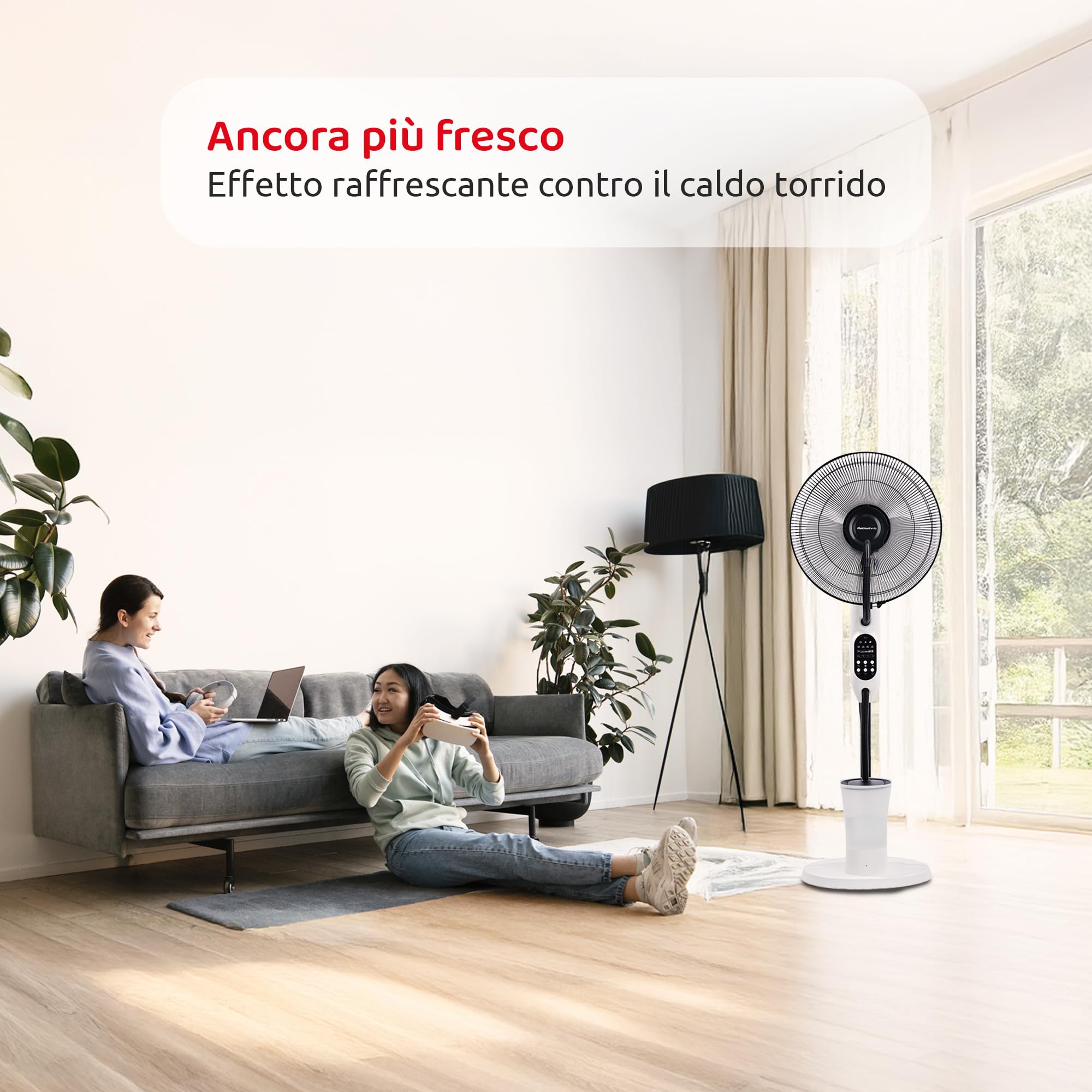 Melchioni Family | Ventilatore Nebulizzatore con Telecomando, Ventilatore da Terra con 3 Pale, 3 Modalità, Serbatoio 2,8 l fino a 8 Ore