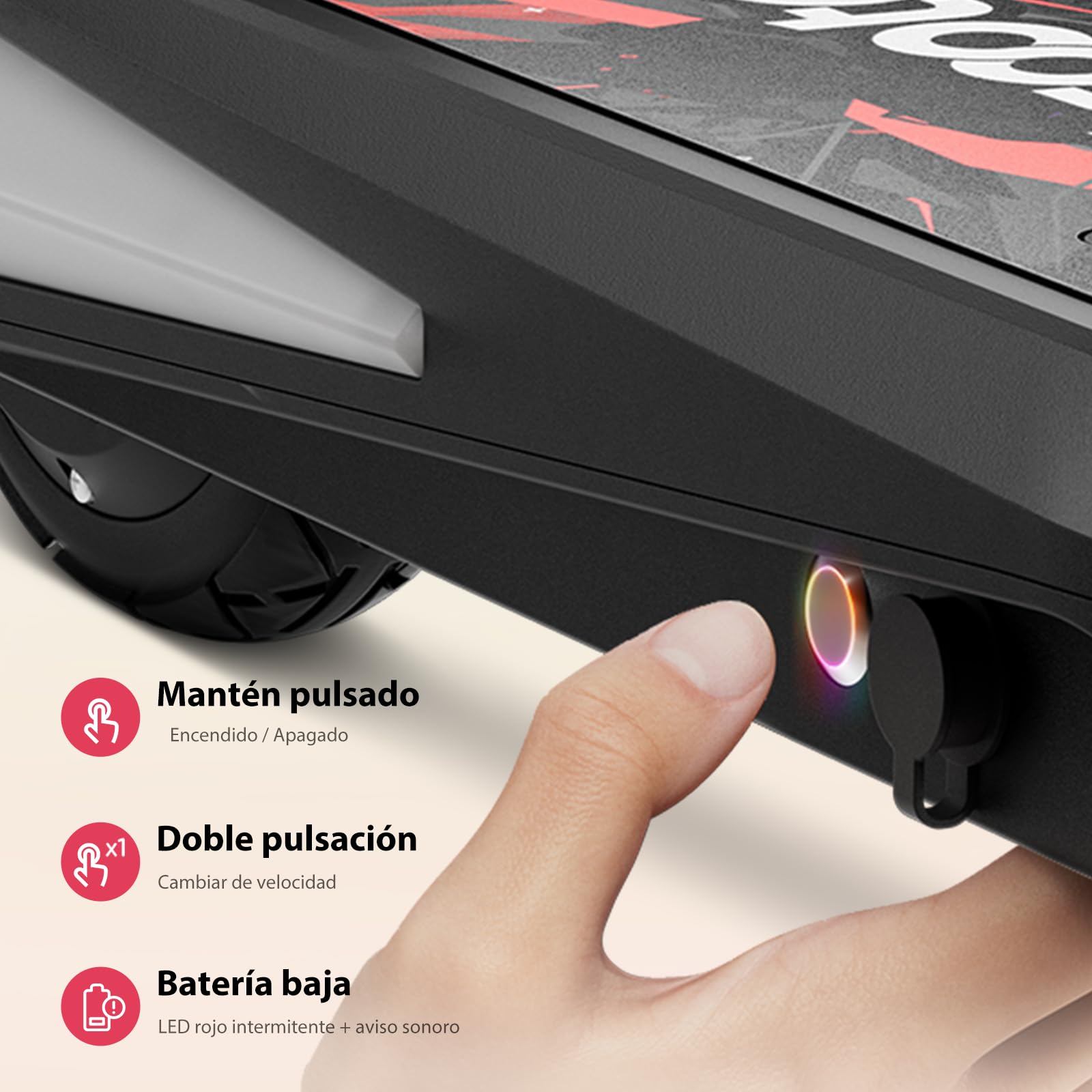 iScooter - Patinete eléctrico Infantil de 6 a 10 años, 2 velocidades, 10/15 km/h, Rueda Delantera Luminosa y LED, Multicolor, Altura Ajustable en 3 Niveles, Carga máxima: 50 kg