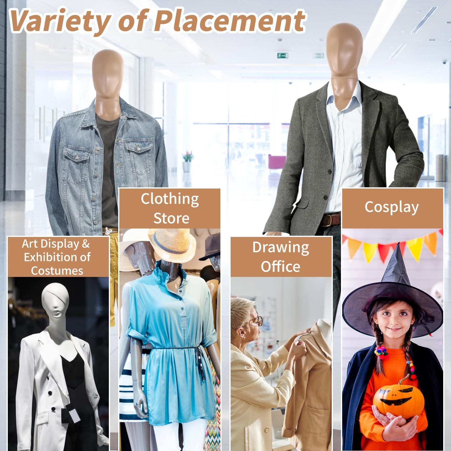 BLKMTY 73" Mannequin, Male Full Body Dress Form, Sewing Dress Model Stand, Adjustable Clothing Mannequin, Realistic Detachable Manikin Body Display, Manikin Torso Stand with Metal Base, Brown Skin