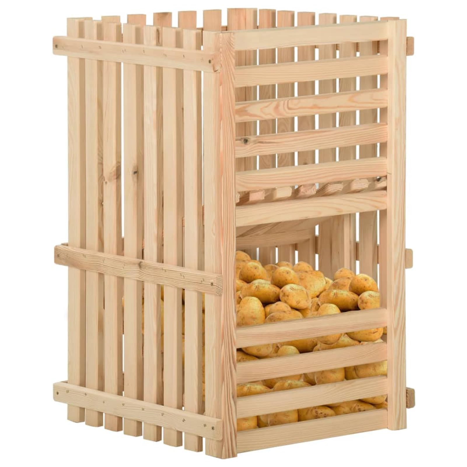 Anself Caja de Patatas de Madera de Pino Maciza, Doble Capa con Amplio Almacenamiento, con Kit Anti vuelco, ventilada, para Cocina y despensa