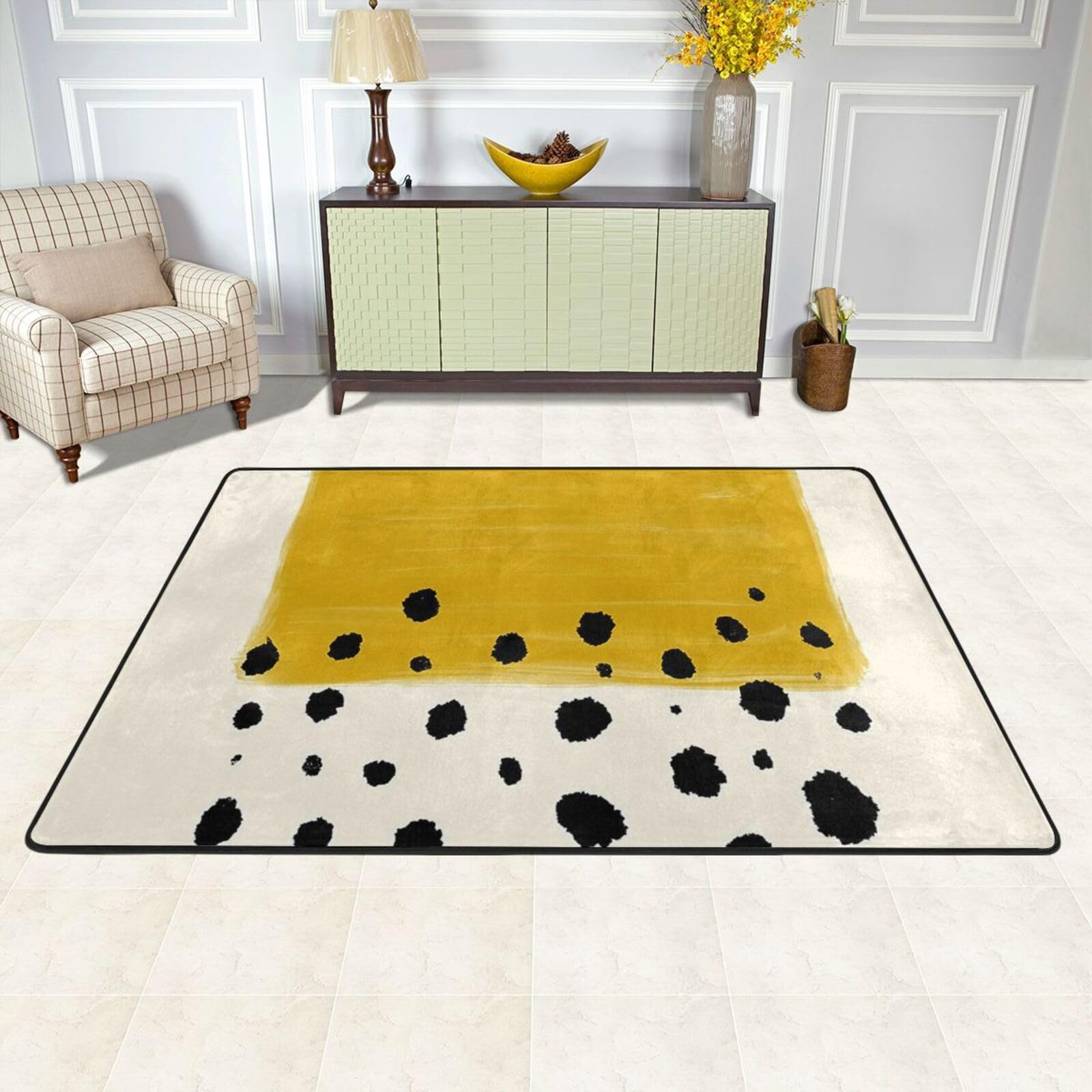 Tapis antidérapant doux jaune moutarde et noir, convient pour chambre à coucher, salon, balcon et bureau. Il existe de nombreuses tailles.