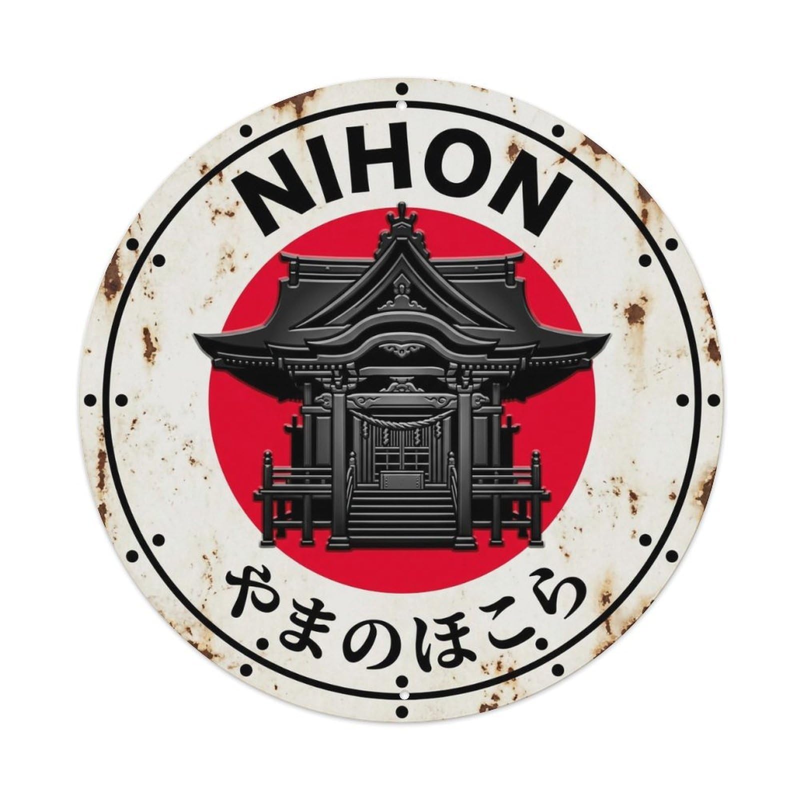 Mountain Shrine Nihon Peak Sacred Building Weathered Metal Tin Sign