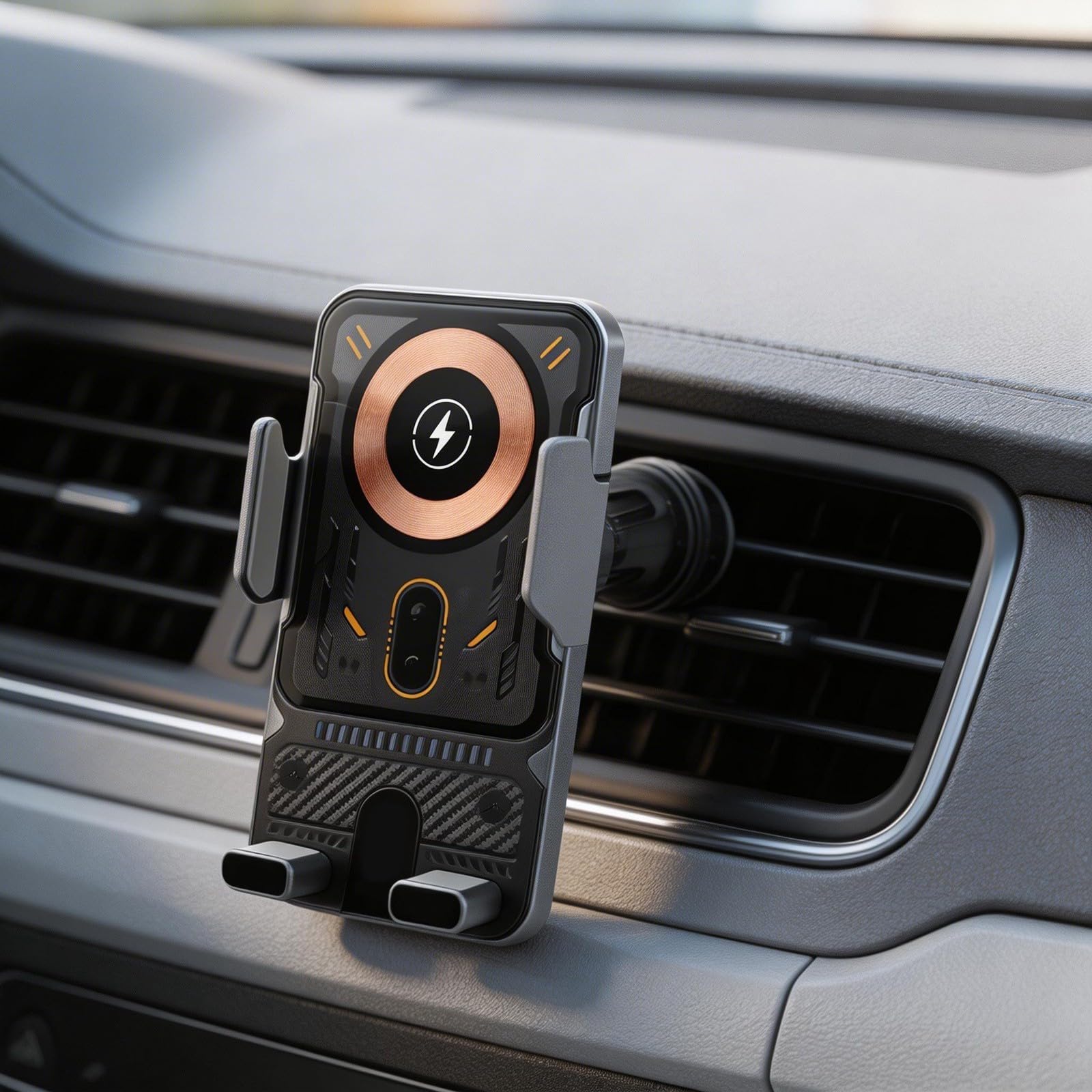 Cargador de coche inalámbrico de 15W, cargador de coche inalámbrico de sujeción automática, con soporte de teléfono de sujeción automática para iPhone para Android (plata)