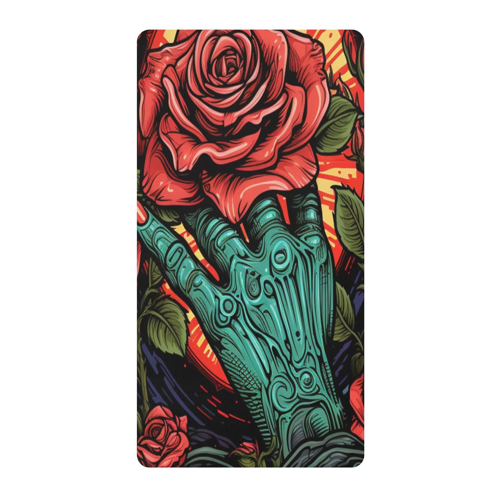 Art De La Main Rose Rouge Bleu Drap Housse pour Lit BéBé en Coton Doux,Adapté au Matelas Parc