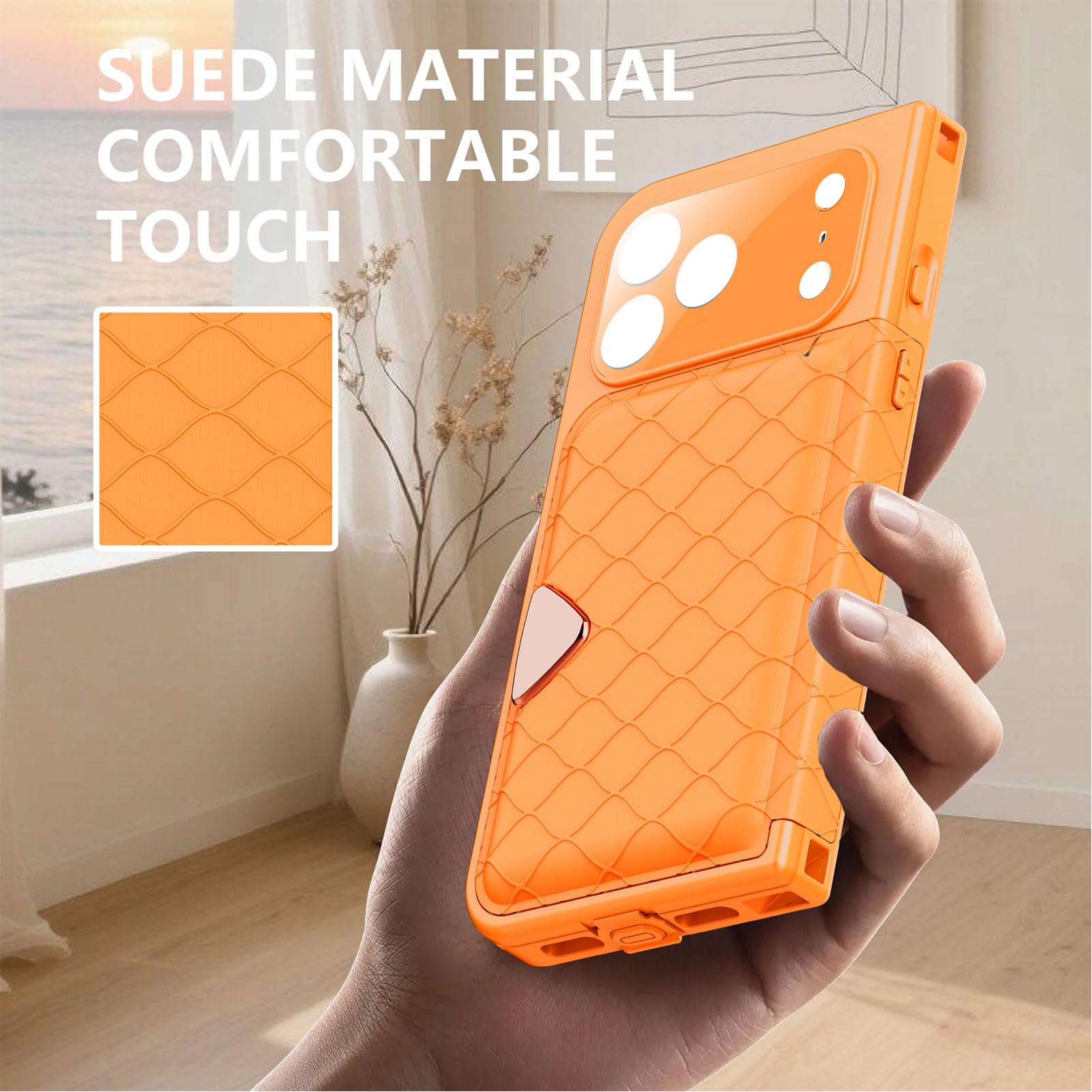 Custodia per Smartphone Impermeabile IP68 con Protezione Completa a 360°, Cover per Telefono Completamente Sigillata con Specchio Porta Carte, Design Antiurto Antigoccia per Uso (ORANGE)