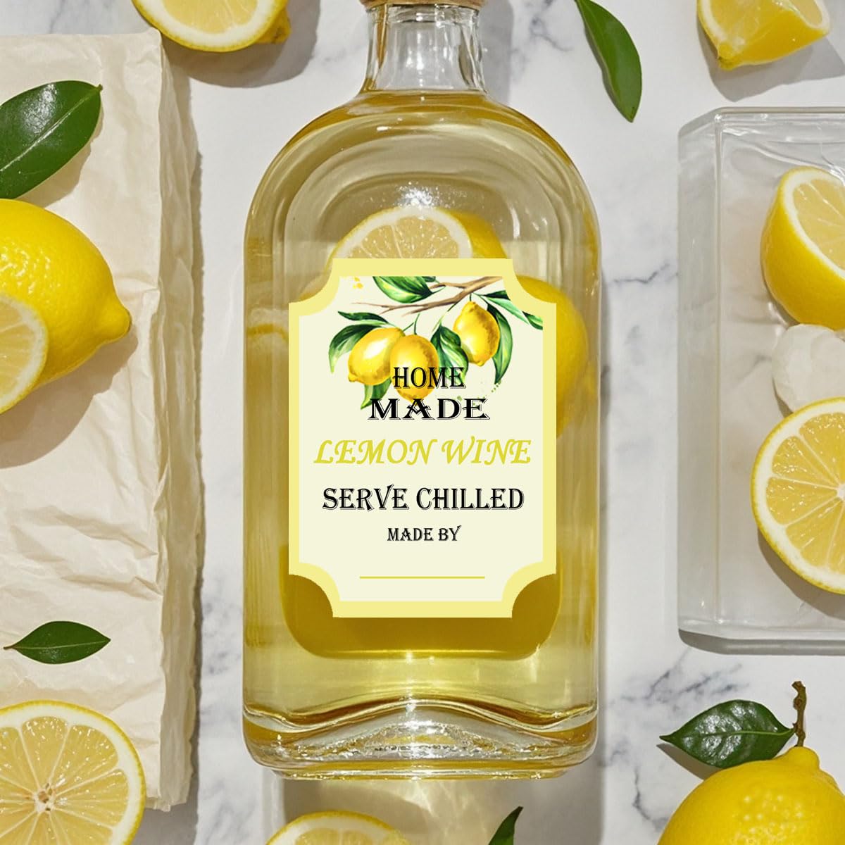 18 Etichette al Limone Fatte in Casa per Bottiglie di Vino e Bevande, Adesive Fai da Te (5 x 7,6 cm)