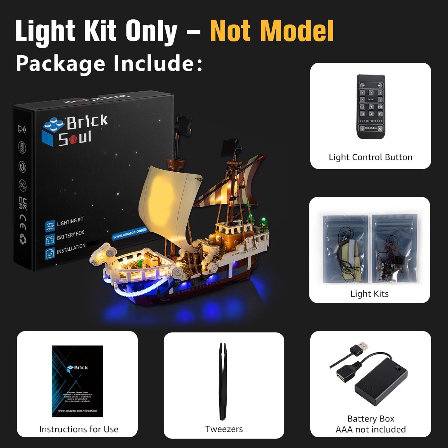 BrickSoul RC Light Kit Compatible with Lego 75639 The Going Merry Pirate Ship Building Set | Upgraded Remote Control & Multi-Mode Dimming & Zonal Lighting (75639 Set NOT Included)