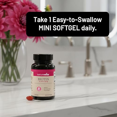 Miniatura 9 de NatureWise Cápsulas blandas de biotina extra fuerte de 5,000 mcg, biotina para el crecimiento del cabello, mujeres y hombres + soporte para la piel