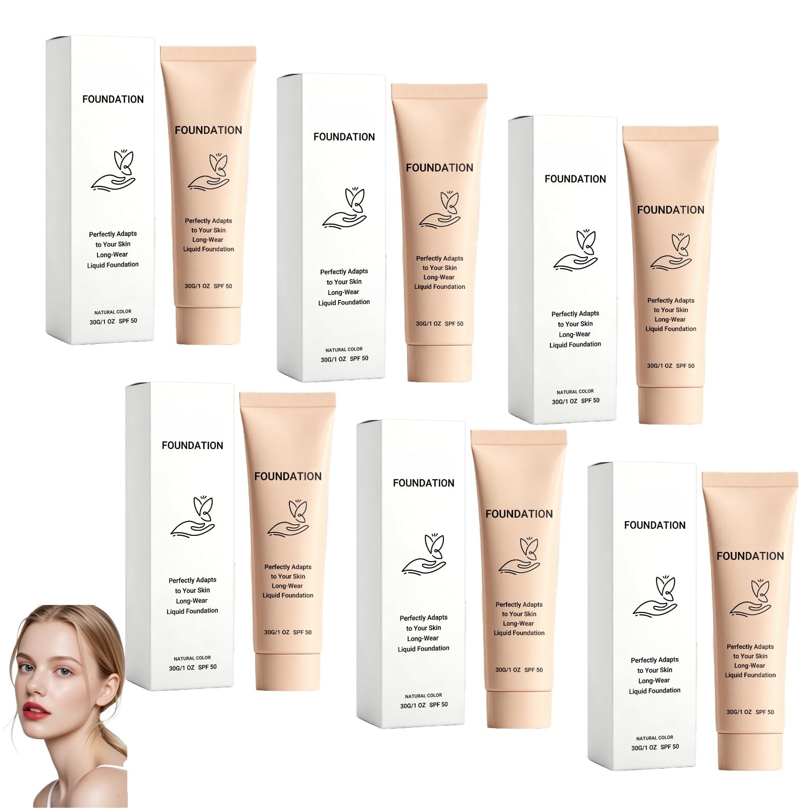 SPF50 długotrwały podkład w płynie zmieniającym kolor dla kobiet, naturalny adaptacyjny makijaż wyrównujący kolor dla zrównoważonej i wygładzonej skóry (6 sztuk)