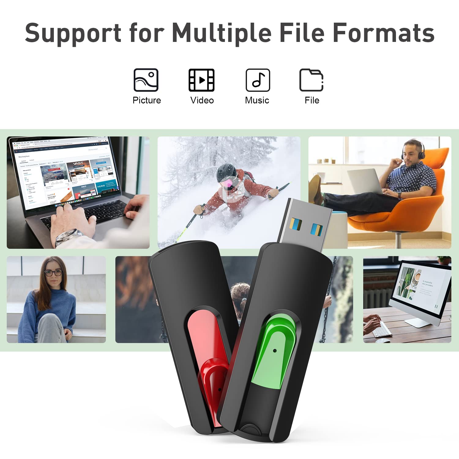 Aiibe Unidad flash de 32 GB, 3 unidades USB 3.0 de 32 GB, unidad USB de 32 GB, unidades de salto de 32 GB, unidades de memoria con cremallera (32 G, rojo, verde, cian)