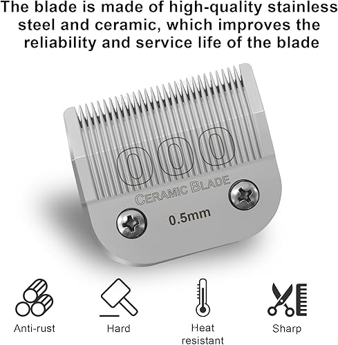 Miniatura 3 de 000 cuchillas de cerámica de repuesto desmontables profesionales de 0.020 in, compatibles con la mayoría de las tijeras Andis, Oster A5. Longitud de