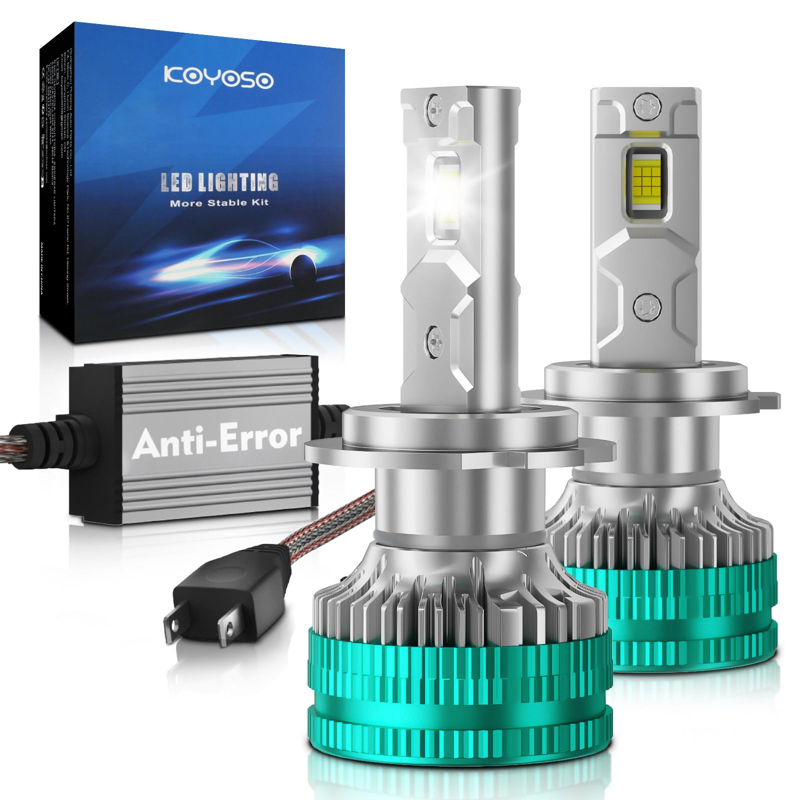 KOYOSO H7 LED Bombillas para Coche: Compatible con CANBUS - 32000LM 180W | Error Kit de luces LED de Repuesto para Faros Delanteros - Luces Altas y Bajas para Vehículos de 12V, 6500K Blanco