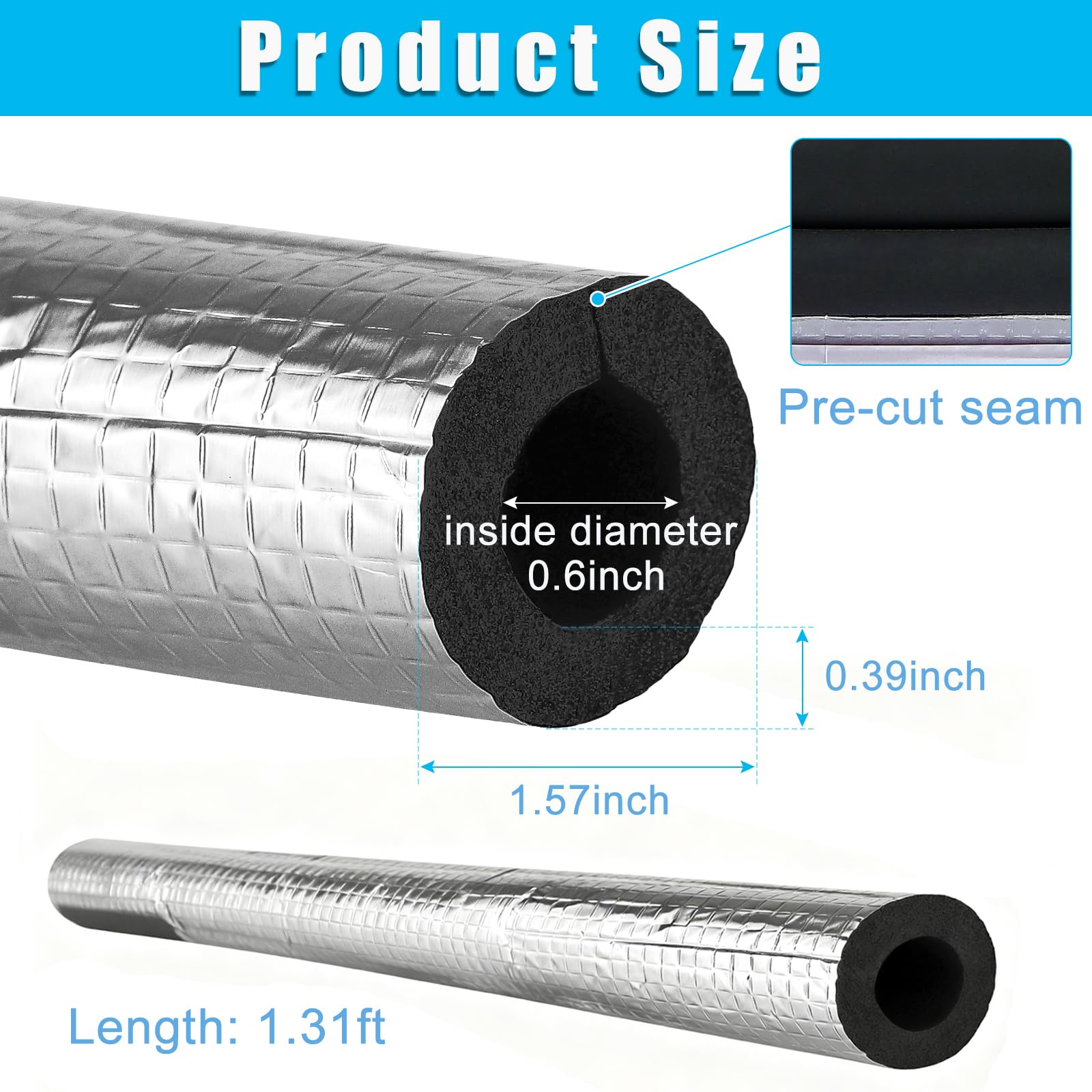 Lot de 20 tubes d'isolation en mousse auto-adhésifs en feuille d'aluminium pour robinet, tuyaux d'extérieur d'hiver, arroseurs, tuyaux de chauffe-eau, protection contre le gel (3 x 1,5 cm)