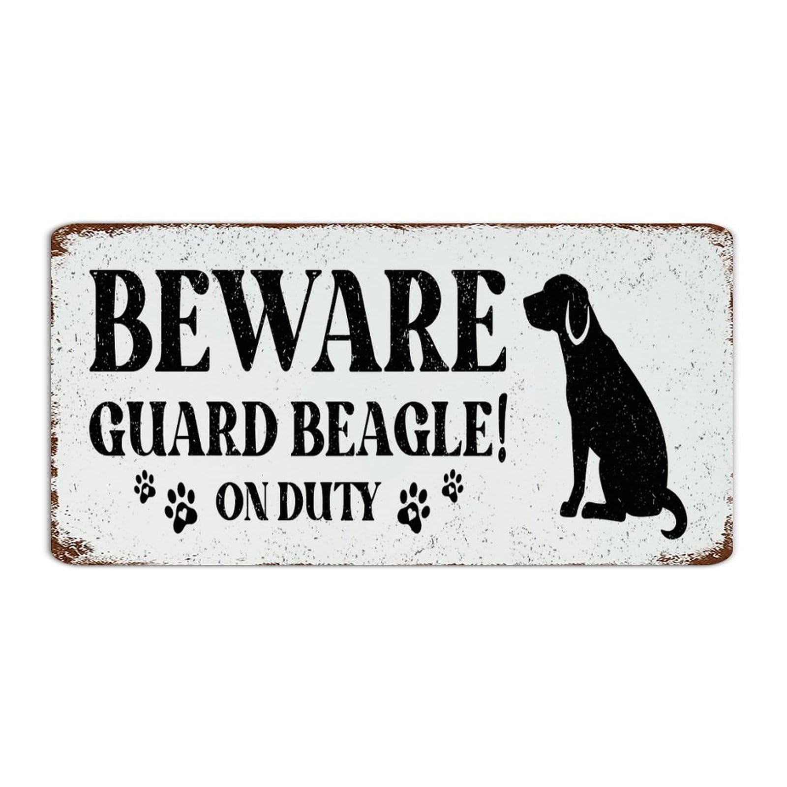 Autravelco Style-7 Custom Metal Signs Beware Guard Dogs On' Duty Wall Décor Metal Plaque For Outdoor Office Cabin Beagle Art Poster Gift For Entryway 6X12 Inch