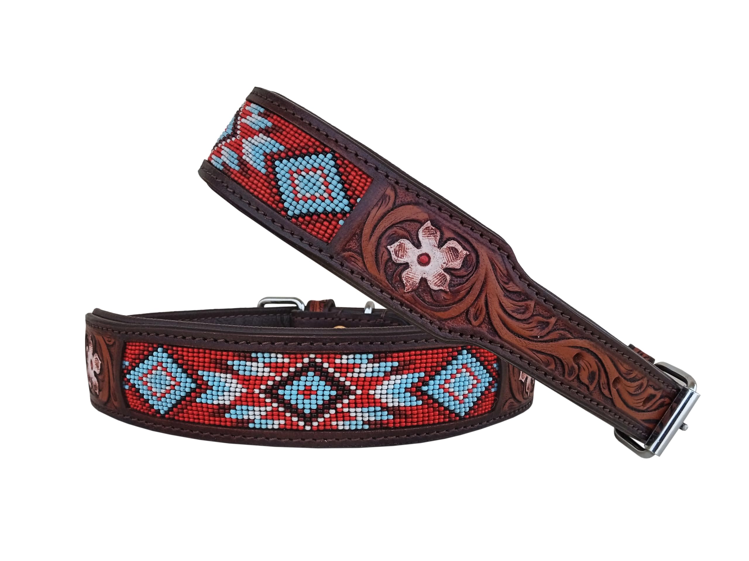 Affilare 10AB040 Hundehalsband aus Leder, mit Perlen, Western-Stil, strapazierfähig, gepolstert, für Komfort, Größe L (53,3 - 63,5 cm, mittleres Loch bei 58,4 cm)