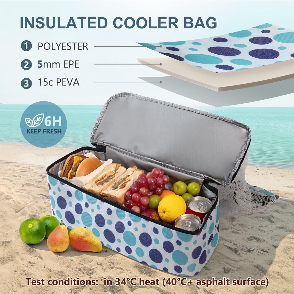 ASL Mesh Beach Bag with Cooler Compartment for Women, 2-in-1 Print Travel Tote 30L with Zipper and Pockets, Pool Picnic - Image 4