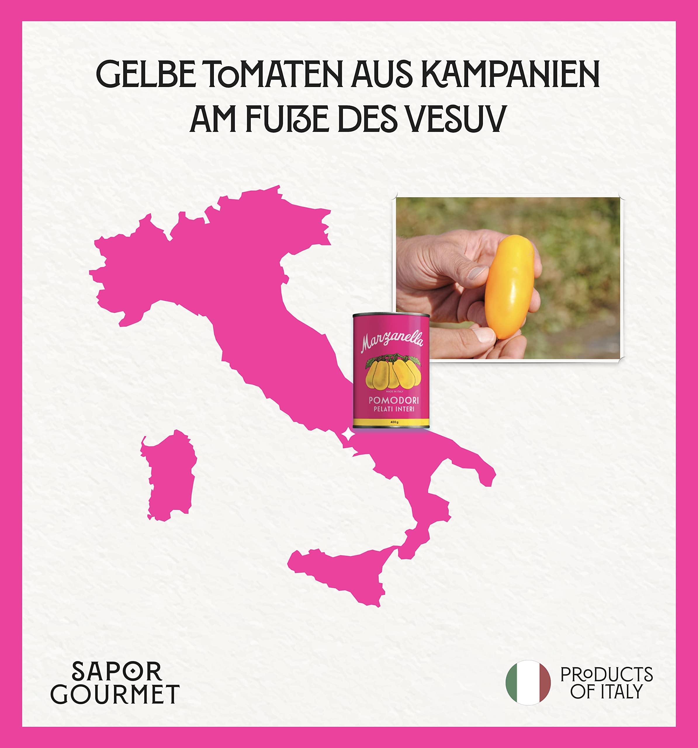 Sapor Design SAN MARZANO Tomaten aus Italien | Die besten Tomaten der Welt im Set | Dosentomaten, San Marzanos | Viele Varianten (San Marzano Giallo (Gelb), 24 Dosen)