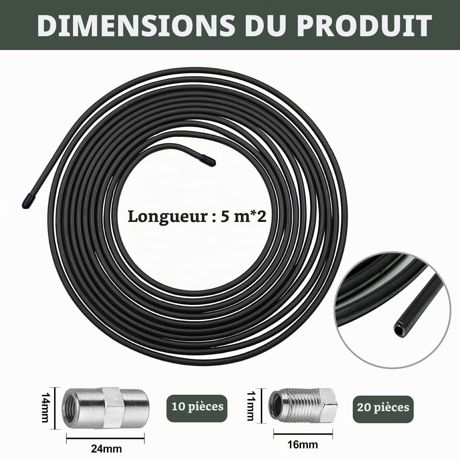 Kit Frein Tuyau de Frein 10m ø 4,75 mm Acier Flexible avec Raccords Et Connecteurs pour Réparation Système Frein Voiture Utilisation