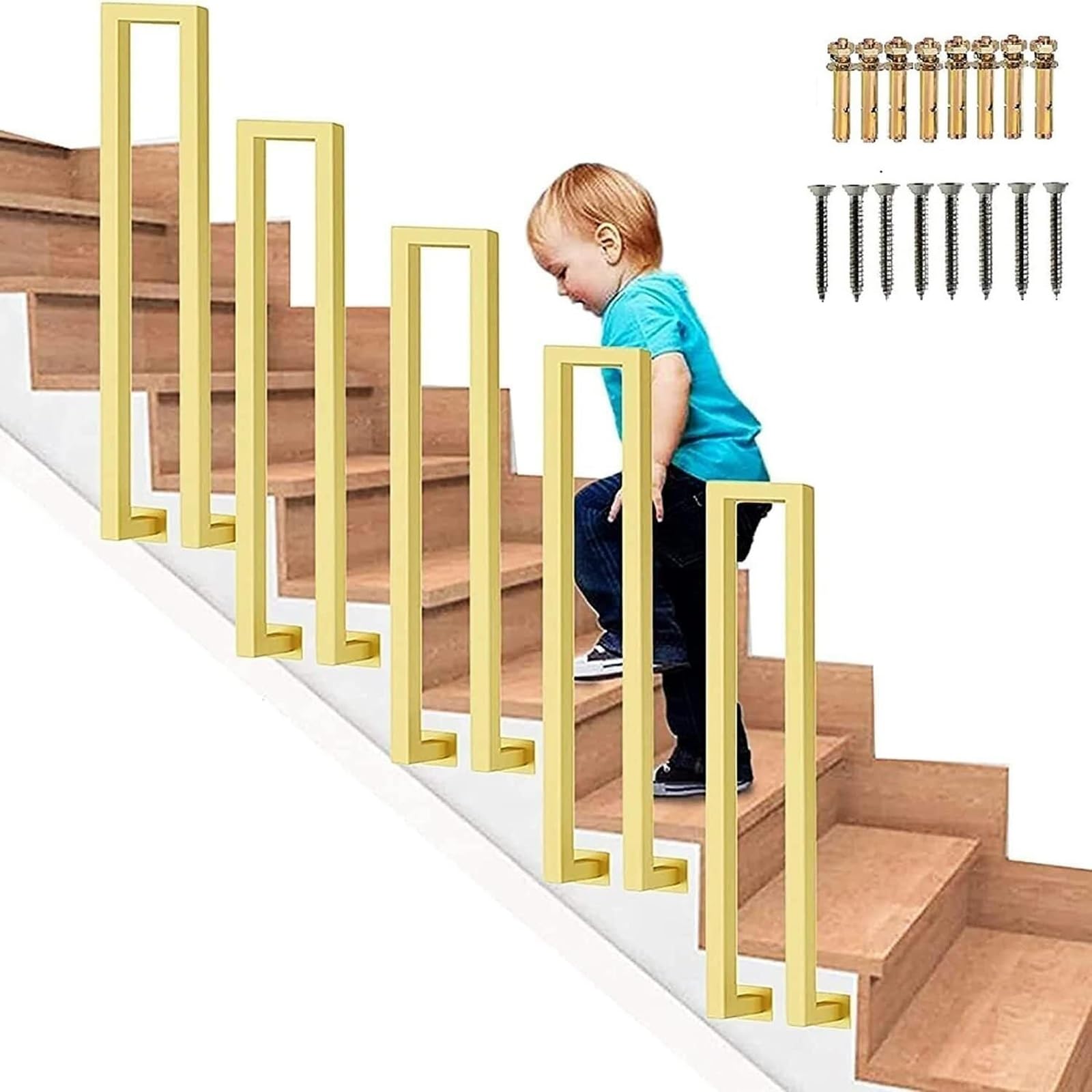 Zyntho Gold U-Shaped Stairs Handrail, Outdoor Side Mount Stair Railing, Indoor Outdoor Banister Safety Non-Slip Steps Stair Square Guardrail, For Interior/Exterior Steps(65Cm/2.1Ft)