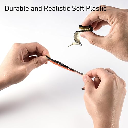 Miniatura 5 de Dr.Fish Paquete de 10 señuelos de pesca suaves de grub, cebos de plástico suave de 3 pulgadas, gusanos de pesca, cebos de cola de cinta, cebo de