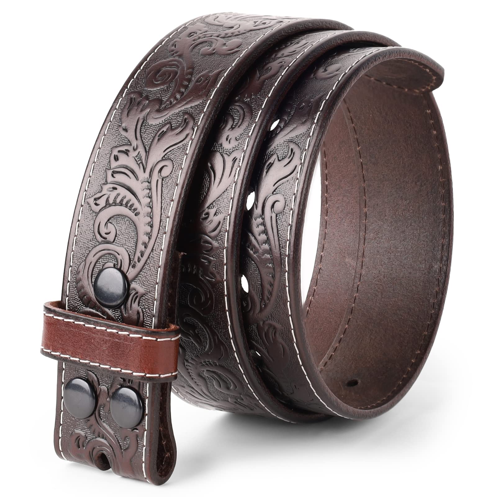 NPET Full Grain Cowhide Leather Western Belt with Engraved Tooling for Men without Buckle