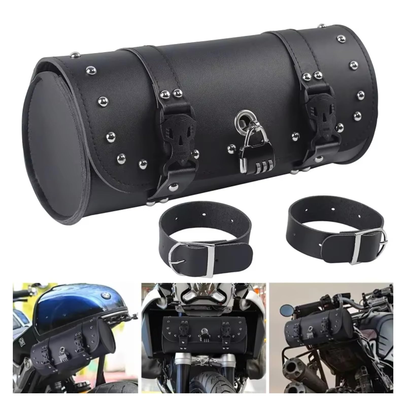 Compatibile Con Bobber 1 Set Borsa Attrezzi Moto Per Viaggio In Finta PU Impermeabile Laterale Modifica Sostituzione Sacche Moto(Black)